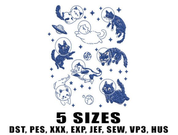 Blue Space Cats Embroidery Designs: A Quirky Galaxy-Themed Design for Personalized Gifts