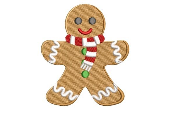 Festive Gingerbread Man with Red Scarf Embroidery Design