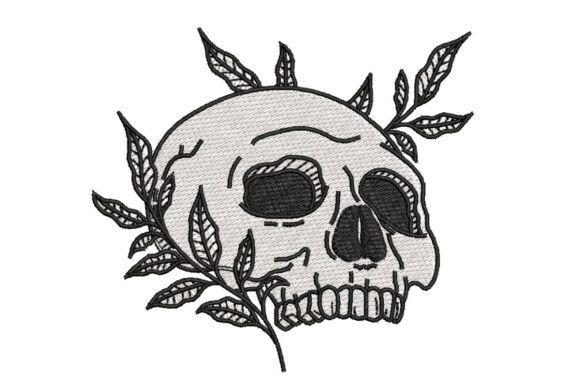 Floral Skull Tattoo Style Embroidery Design