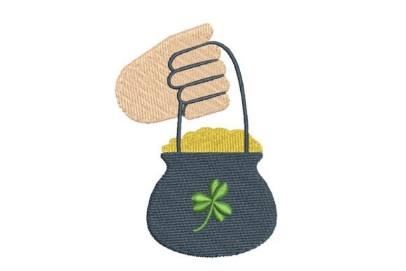 Hand Holding Pot of Gold with Shamrock Embroidery Design Review