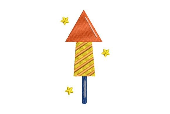 Striped Firework Rocket with Stars Embroidery Design