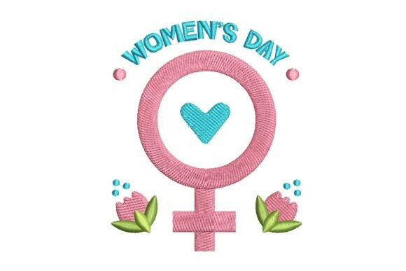 Women's Day Female Symbol with Heart and Flowers Embroidery Design
